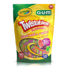 Load image into Gallery viewer, GUM Crayola Twistables Kids Flossers with Fluoride - Designed for Little Hands - Three Fun Fruit Flavors - Easy to Use Kids Floss Picks for Children Ages 3+, 90 ct