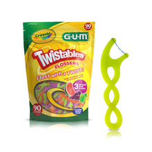 Load image into Gallery viewer, GUM Crayola Twistables Kids Flossers with Fluoride - Designed for Little Hands - Three Fun Fruit Flavors - Easy to Use Kids Floss Picks for Children Ages 3+, 90 ct