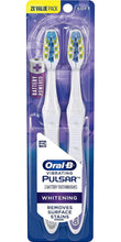 Load image into Gallery viewer, Oral-B Pulsar, Battery Powered 3D White Advanced Vivid Soft Toothbrush Twin Pack, Tooth Brush Pack, Travel Essentials (Colors May Vary)