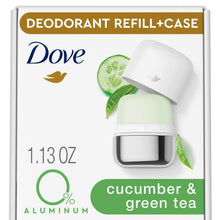 Load image into Gallery viewer, Dove 0% Aluminum Women&#39;s Deodorant Refill, Cucumber and Green Tea, 1.13 oz
