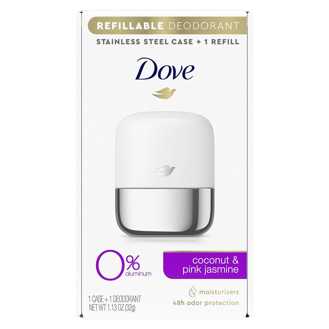 Dove Refillable Deodorant Starter Kit 0% Aluminum Coconut and Pink Jasmine Aluminum Free Deodorant 1.13 oz