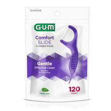 Load image into Gallery viewer, GUM Comfort Slide Floss Picks - Perfect for Tight Teeth - Extra Strong Shred-Resistant Dental Floss, Easy Grip Handle - Dental Flossers for Adults - Fresh Mint Flavor, 120ct ( Pak of 2 )
