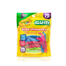 Load image into Gallery viewer, GUM Crayola Kids Flossers with Fluoride - Designed for Little Hands - Fun Grape Flavor - Easy to Use Kids Floss Picks for Children Ages 3+, 75 ct
