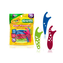 Load image into Gallery viewer, GUM Crayola Kids Flossers with Fluoride - Designed for Little Hands - Fun Grape Flavor - Easy to Use Kids Floss Picks for Children Ages 3+, 75 ct
