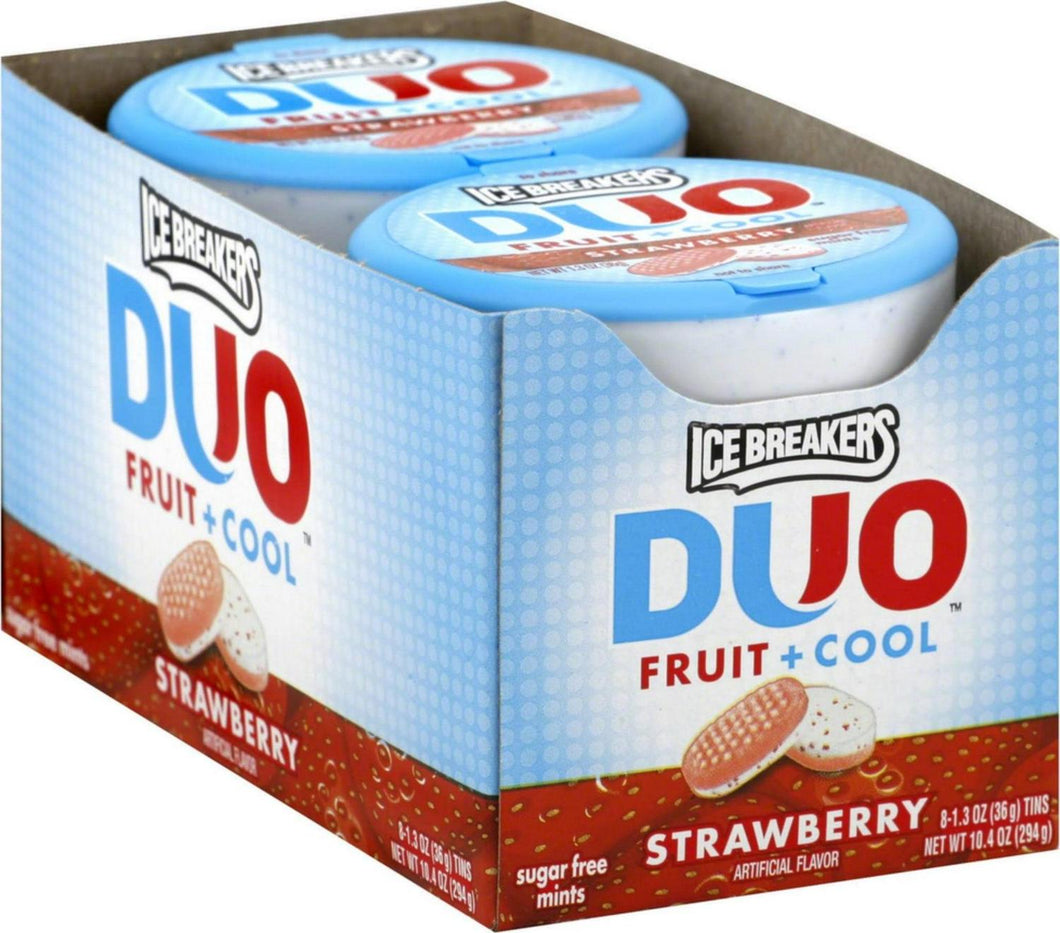 Ice Breakers Duo Fruit + Cool Sugar Free Mints, Strawberry 1.30 oz, 8 ea