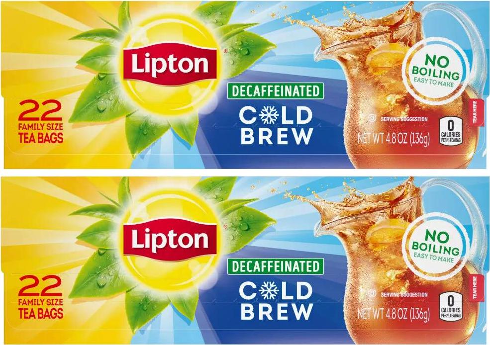 Lipton Cold Brew Decaffeinated Pitcher Size Tea Bags, 22ct Tea Bags - 2 Boxes