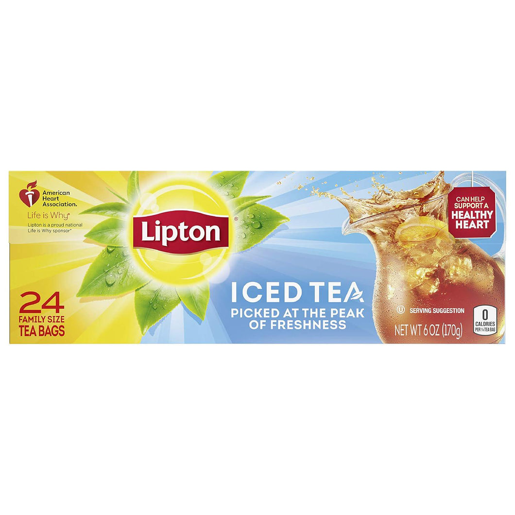 Lipton Family Sized Iced Unsweetened Black Tea, Caffeinated, Tea Bags 24 Count Box