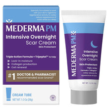 Load image into Gallery viewer, Mederma PM Intensive Overnight Scar Cream, Works with Skin&#39;s Nighttime Regenerative Activity, Clinically Shown to Make Scars Smaller and Less Visible, 1.0 Oz (28g)
