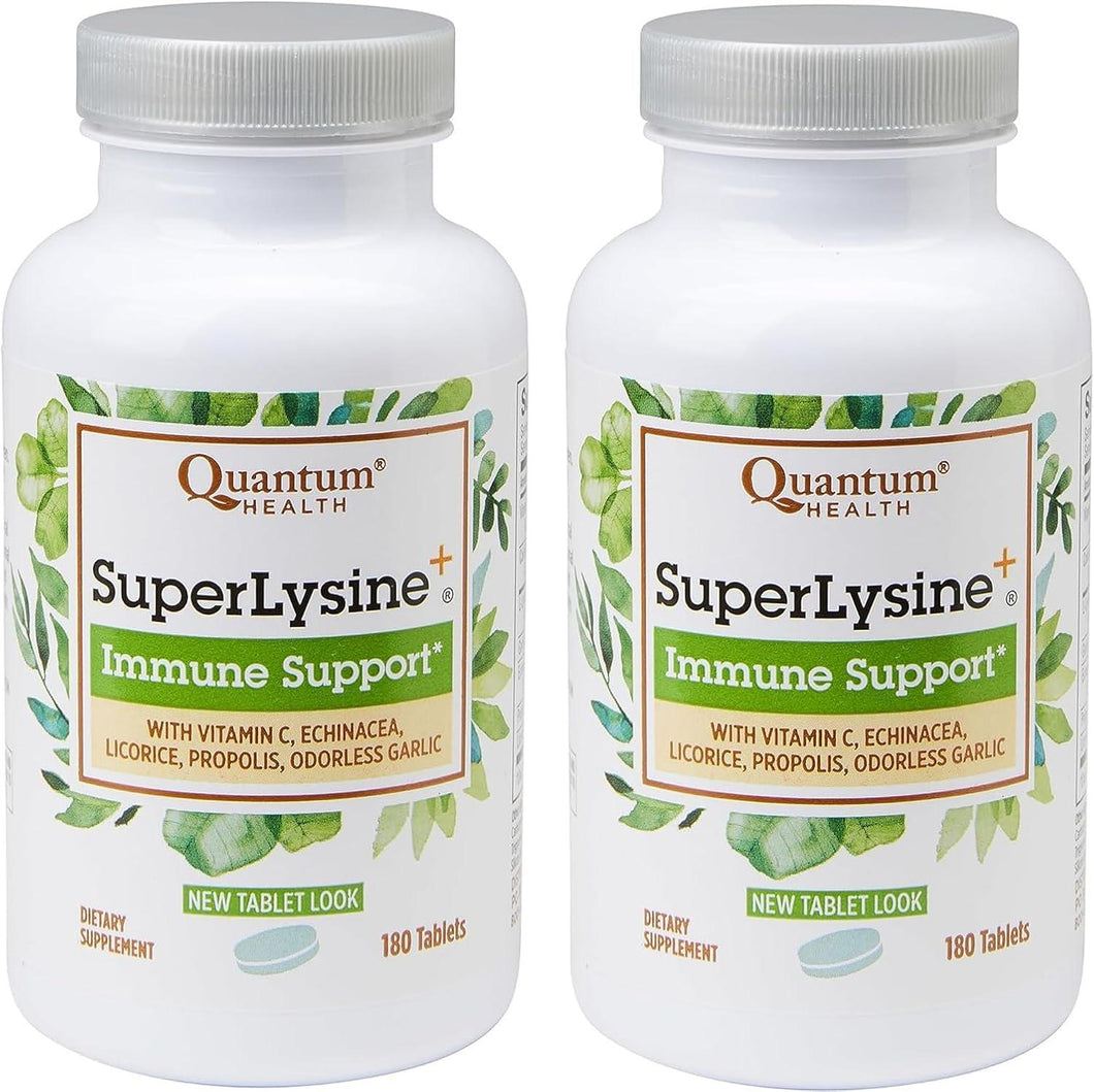 Quantum Health SuperLysine+ Advanced Formula Immune Support Supplement Lysine 1500 mg, Vitamin C Echinacea Licorice Bee Propolis and Odorless Garlic - 180 Tablets (Pack of 2)