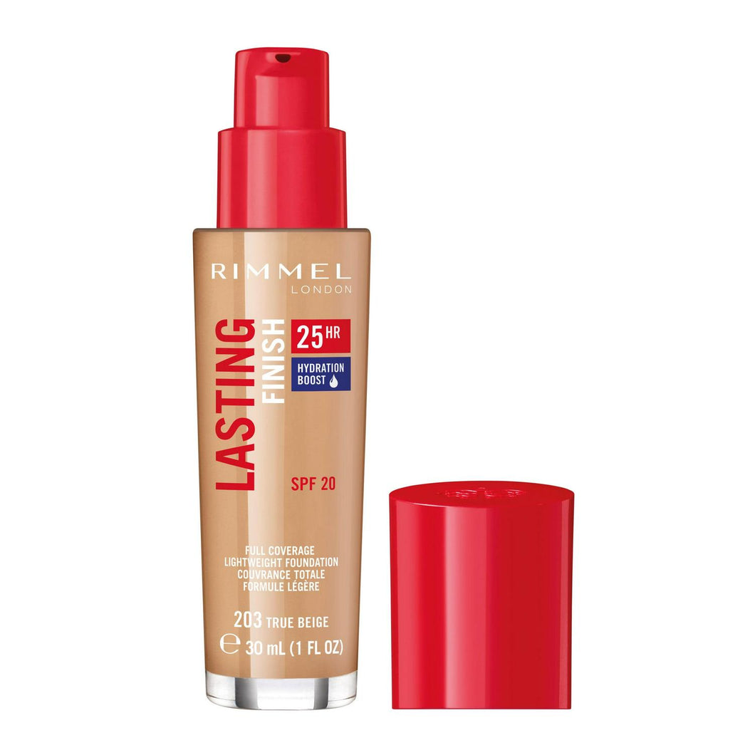 RIMMEL Lasting Finish 25Hr Liquid Foundation +SPF20, 203 True Beige, 1 fl oz