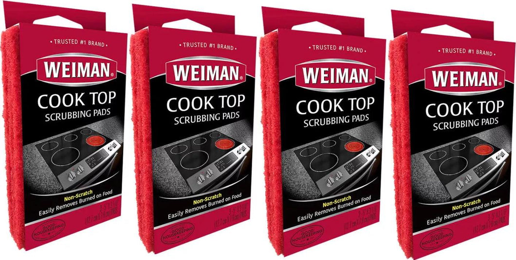Weiman Cook Top Scrubbing Pads Remove Burned-on Food , 3 Reusable Pads - 4 Pack