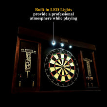 Load image into Gallery viewer, Barrington 40&quot; Dartboard Cabinet Set, LED Lights, Steel Tip Darts, Brown/Black
