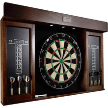 Load image into Gallery viewer, Barrington 40&quot; Dartboard Cabinet Set, LED Lights, Steel Tip Darts, Brown/Black
