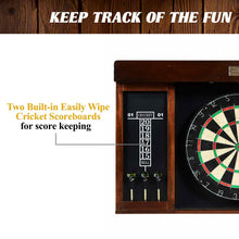 Load image into Gallery viewer, Barrington 40&quot; Dartboard Cabinet Set, LED Lights, Steel Tip Darts, Brown/Black
