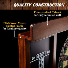 Load image into Gallery viewer, Barrington 40&quot; Dartboard Cabinet Set, LED Lights, Steel Tip Darts, Brown/Black
