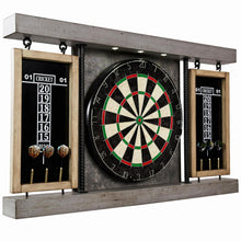 Load image into Gallery viewer, Barrington 40&quot; Prescott Collection Dartboard Cabinet Set, LED Lights, Steel Tip Darts, Gray/Beige
