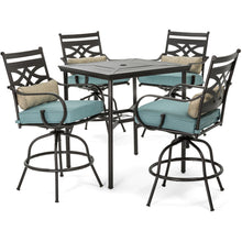 Load image into Gallery viewer, Hanover Montclair 5-Piece High-Dining Patio Set in Ocean Blue with 4 Swivel Chairs and a 33-In. Counter-Height Dining Table
