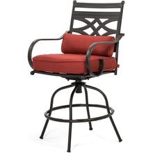 Load image into Gallery viewer, Hanover Montclair 5-Piece High-Dining Patio Set in Chili Red with 4 Swivel Chairs and a 33-In. Counter-Height Dining Table
